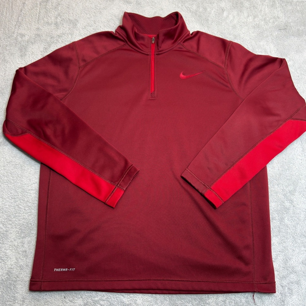 Nike Quarter Zip Pullover Mens Large Red Burgundy Therma-FIT Fleece Training Top